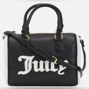 JUICY COUTURE Flashback Black Leather White Sherpa Satchel Crossbody